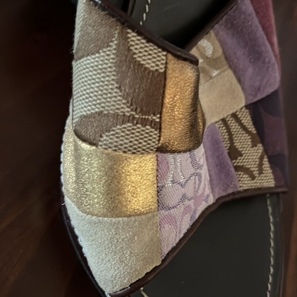 Coach patchwork wedge sandals in purples, creams and brown.  7M - Picture 6 of 8